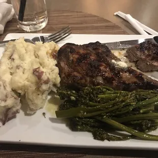 14oz New York Strip with Mashed Potato and Asparagus - $27
