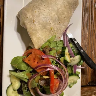 a burrito and a salad