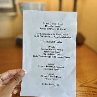 Breakfast menu