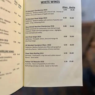 Wine menu