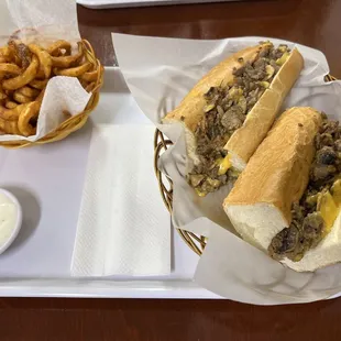 Large #3 Philly Steak Cheese Combo with curly fries and side of ranch.