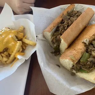 Chili fries and Philly with provolone