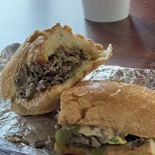 Philly with peppers and mushrooms...salsa in the background from Chando's because sometimes you and your guy want different takeout!