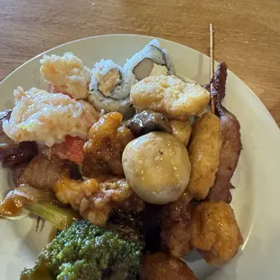 Broccoli, coconut shrimp, sushi, general tso&apos;s chicken