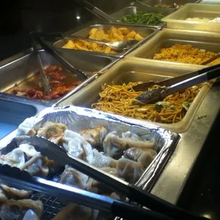 A few (somewhat mushy) crayfish, pot stickers. Grand China Buffet, Washington PA