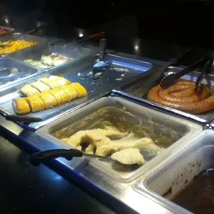 Some not very interesting and not-very-Chinese foods on a not-very-well-tended buffet table. Grand China Buffet, Washington PA