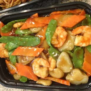 Snow pea and shrimp. A little too sweet for me.