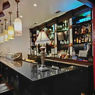 a bar with a large counter