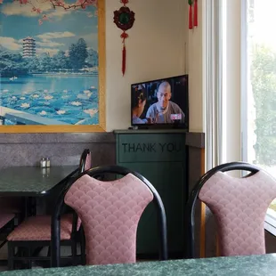Movie playing while I wait for take out.