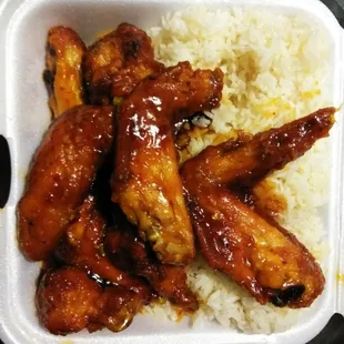 General Tso Chicken Wings w/ White Rice