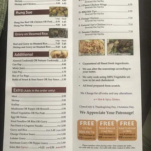 the menu and prices