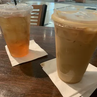 Flavored ice tea and latte