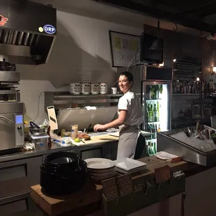 The prep area and the young lady that my delicious crab cheese dip... Everyone was very friendly