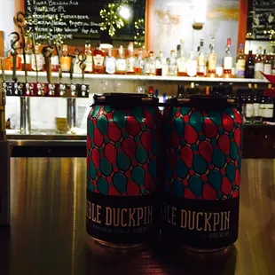 My take away six pack with a small view of the ambiance of the bar.