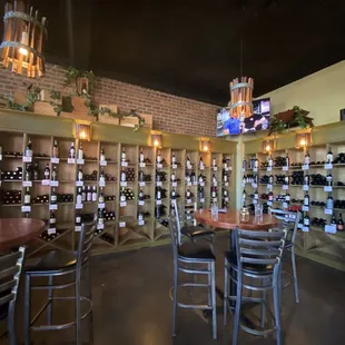 rows of wine bottles