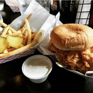 The popular fried chicken sandwich &amp; garlic dill fries!