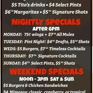 Happy Hour &amp; Nightly Specials!