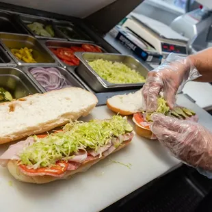 a sandwich being prepared