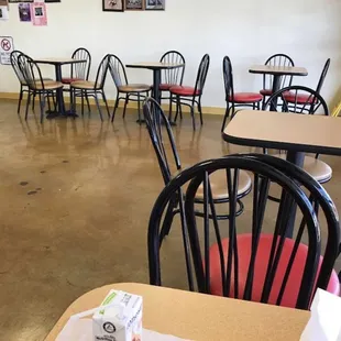 tables and chairs in a restaurant