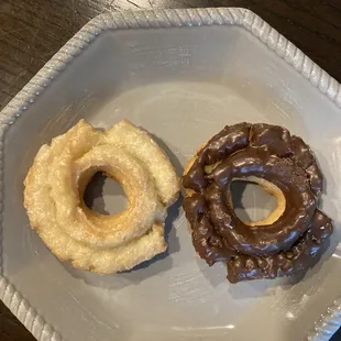 Old fashioned donut and old fashioned chocolate donut