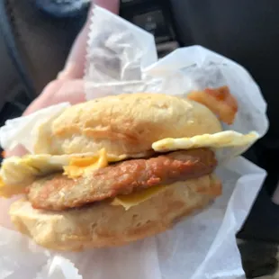 Sausage egg and cheese biscuit