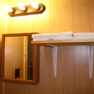 Full Bath With wide standing shower with free toiletries.