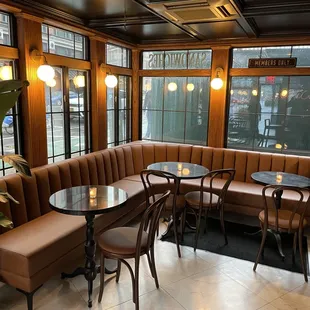 a corner seating area in a restaurant