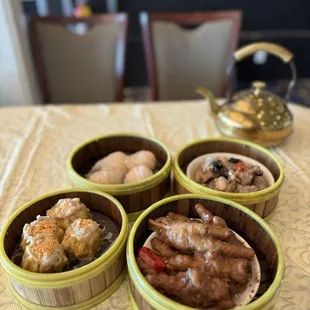 Shiu Mai with Shrimp Roe,  Shrimp Dumpling, Spare Ribs, Chicken Feet