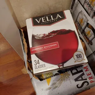 a box of vella sparkling wine