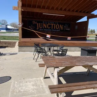 Outdoor seating and stage area