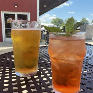 La camadre cocktail (grapefruit, aperol, mint), and one with nature IPA