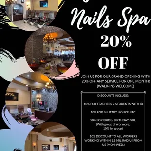 Grand opening specials for the month of August 2019