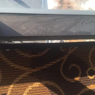 8th floor hallway. Yes that is a hole where the wall and floor have actually separated.