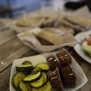 Pickles and bbq sauce