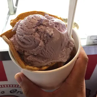 Taro Ice Cream on Waffle Cup