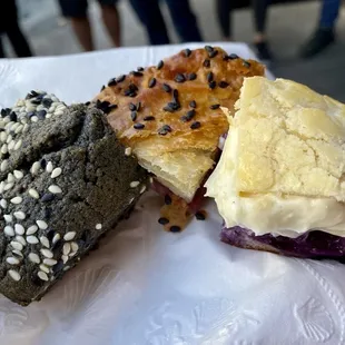 Black Sesame Almond, Plum Wife Cookie, Blueberry Bolo Bao