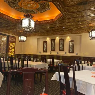 tables and chairs in a restaurant