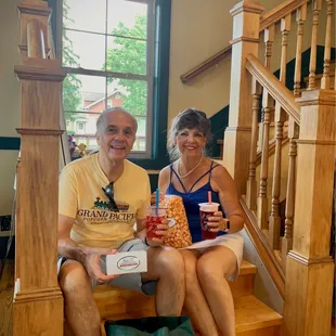 Having fun drinking our first Boba tea.