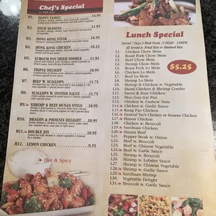 Menu as of November 2019