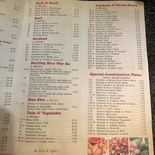 Menu as of November 2019