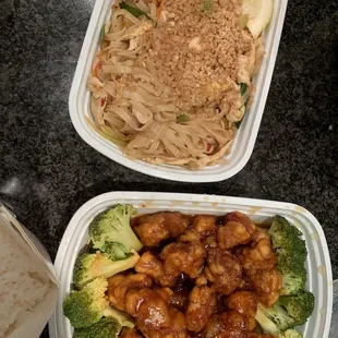 Chicken pad Thai and General Taos chicken