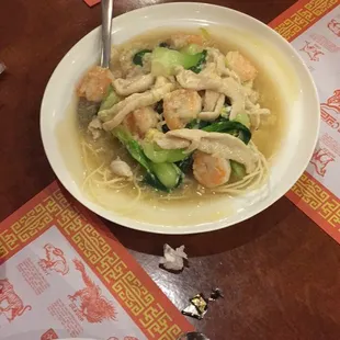New Malaysian menu items - Kung Fu Yin Yong (shrimp, chicken, baby bok choy, fresh noodles + crispy rice noodles)