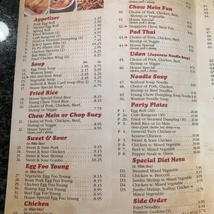 Menu as of November 2019