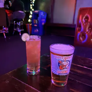 two drinks on a wooden table