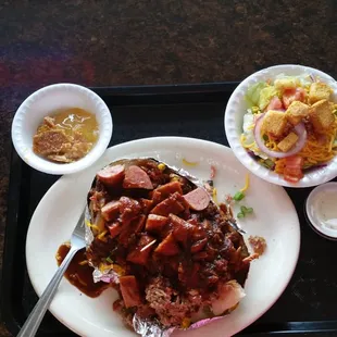 Lunch combo: baked spud, one side and a drink