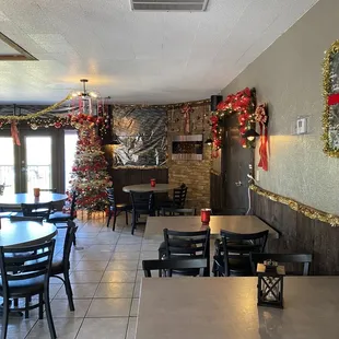 dining area with christmas decorations