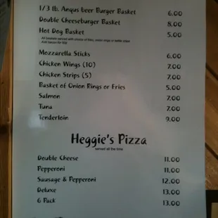 The Events Menu -Pizzas always