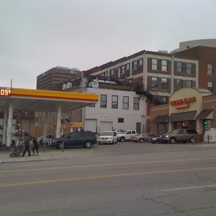a gas station on a street corner