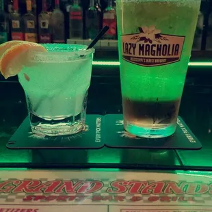 Lemon drop shot and Redd's on draft