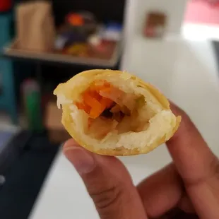 Interior of vegetable egg roll ($3.50). Starchy w/mushy, flavorless filling. Skip these.